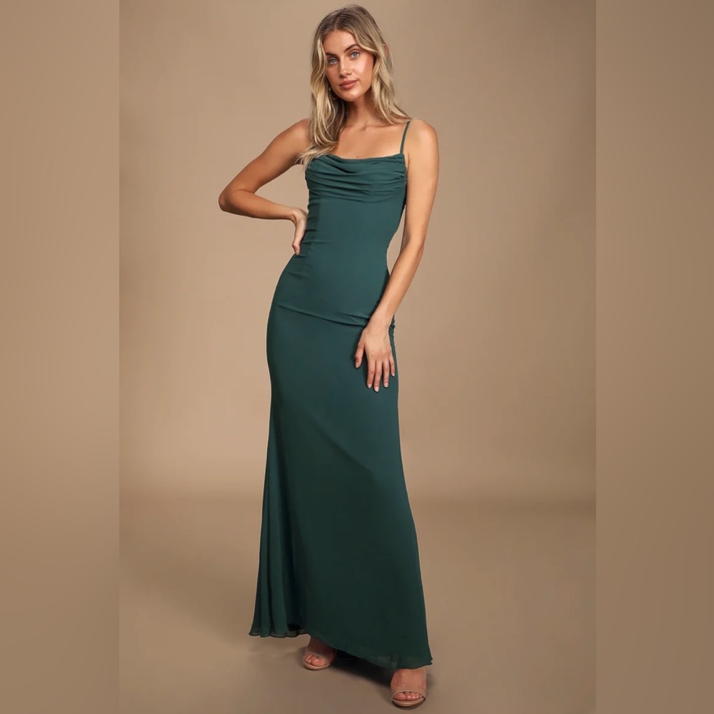 Lulu’s Captivated Emerald Green Cowl Neck Maxi Dress